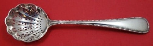 A. Dragsted Perlekant Pearls Sterling Silver Sugar Sifter 10 1/2": A. Dragsted Perlekant Pearls Sterling Silver Sugar Sifter 10 1/2" Sterling silver sugar sifter in the Perlekant, also known as Pearls, pattern by A. Dragsted. This serving piece is not monogrammed and