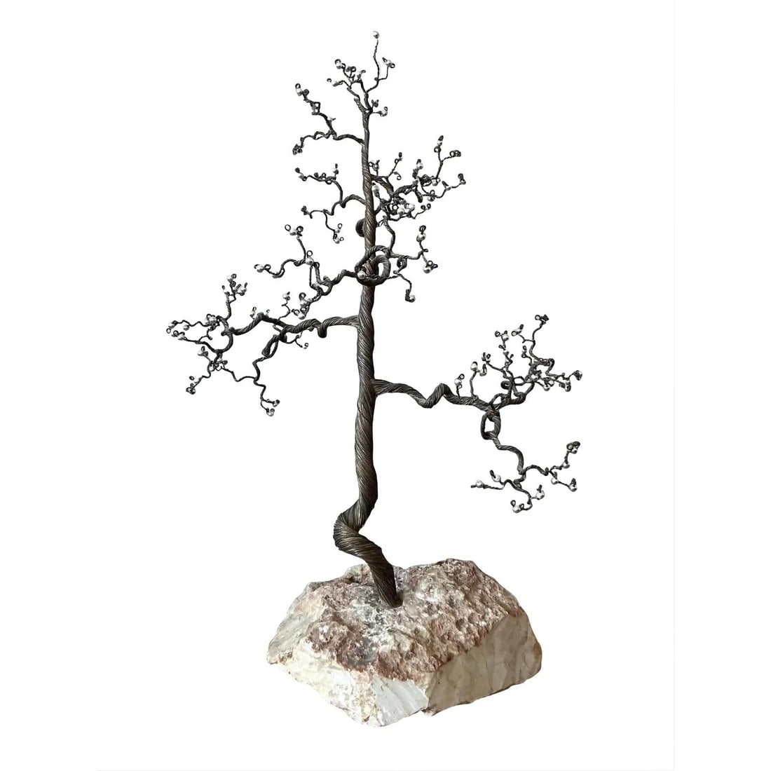 Twisted Metal Tree Art Sculpture With Crystal Accents on Stone Base 23 Inch (1 of 8)