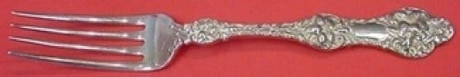 Sterling Silver 6 3/4" Regular Fork Alvin Old Orange Blossom: Sterling Silver 6 3/4" Regular Fork Alvin Old Orange Blossom Sterling silver regular fork in the Old Orange Blossom pattern by Alvin / Gorham. It measures 6 3/4 inches and is not monogrammed. The piec