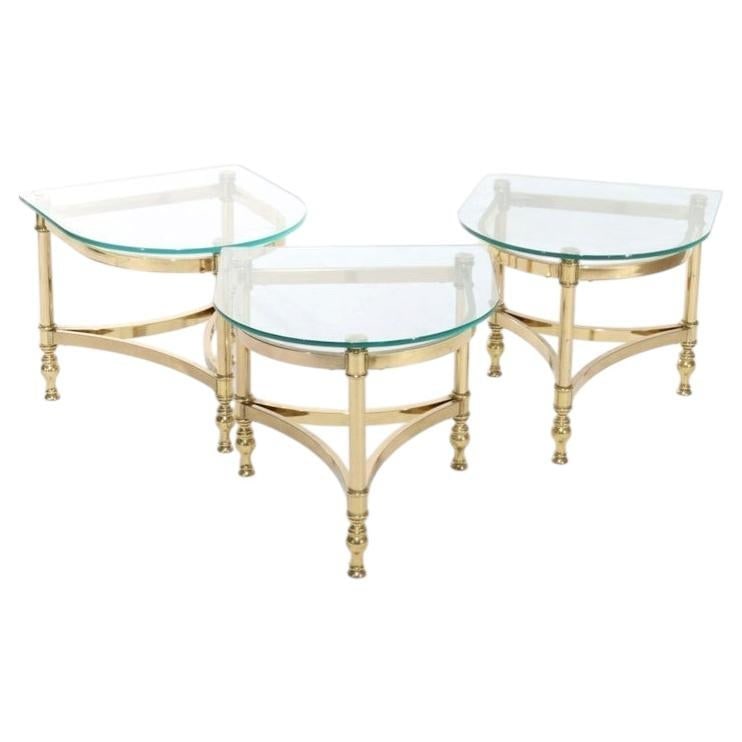 Set of 3 Vintage Hollywood Regency Brass Glass Side Tables C1960 (1 of 8)