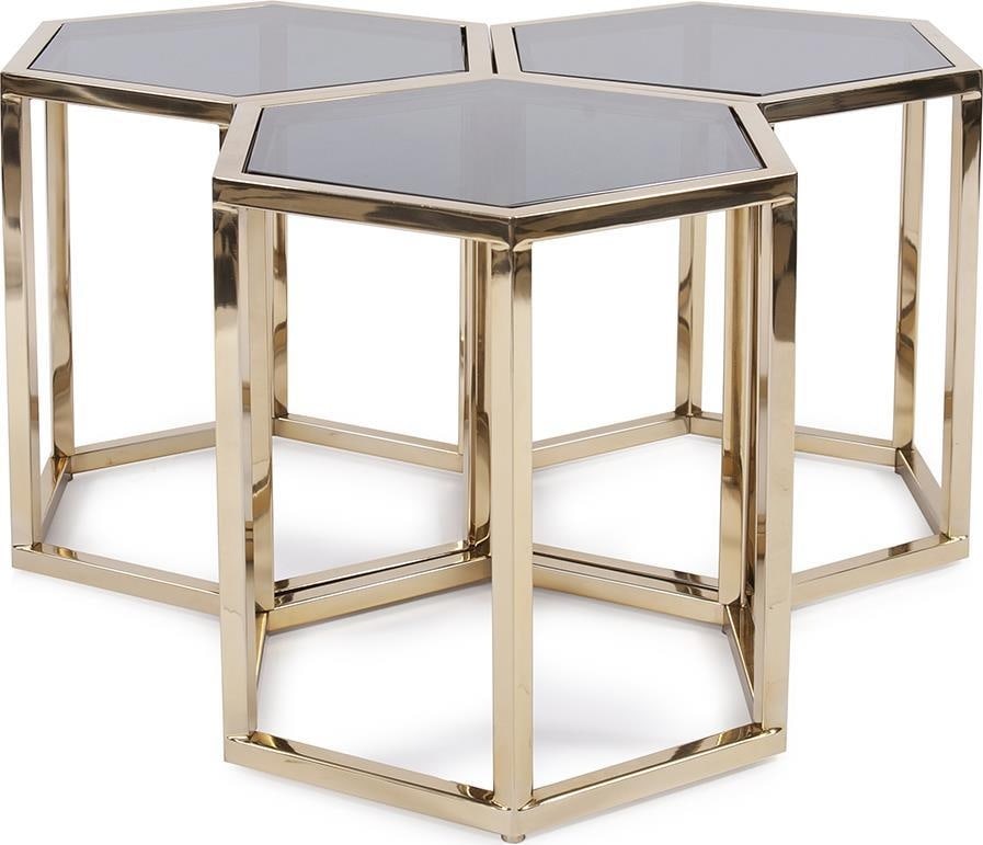 Howard Elliott Black Gold Polished Glass Hexagonal Table Set (1 of 6)