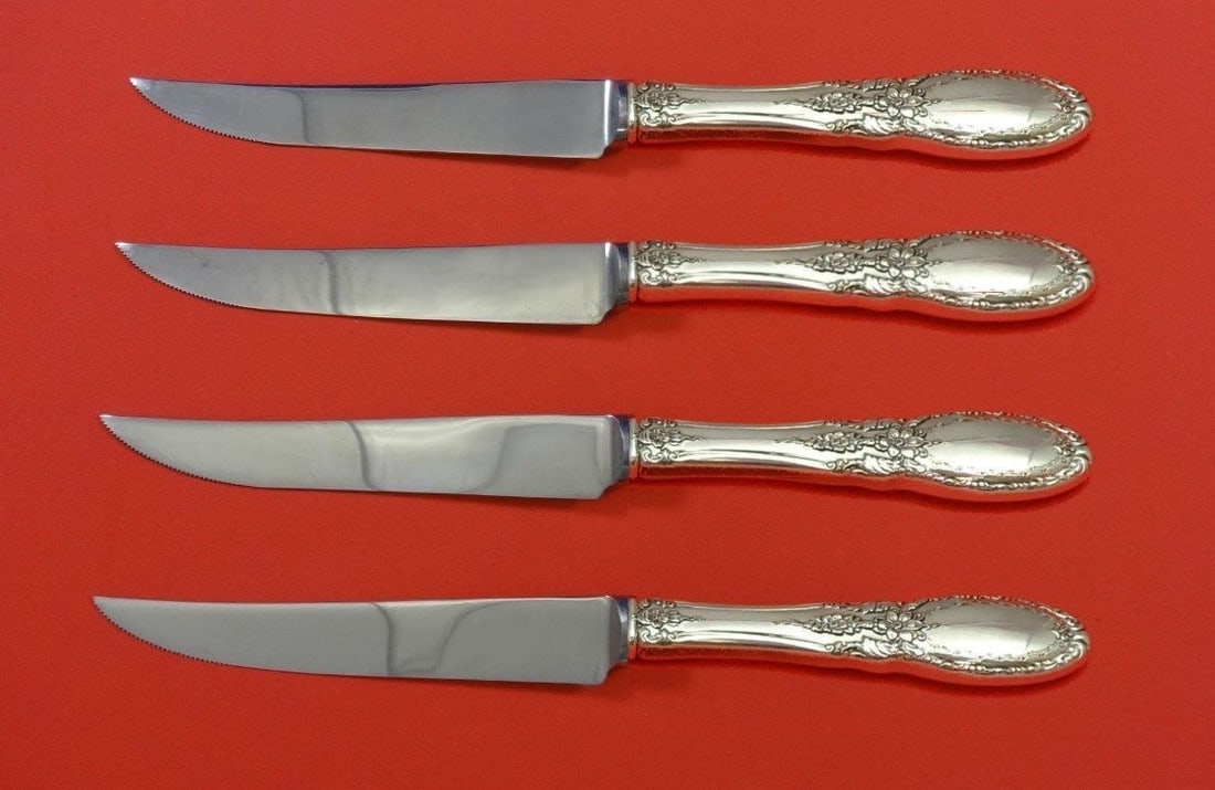 Towle Old Mirror Sterling Silver Steak Knife Set 4pc Custom Made 8.5" (1 of 2)