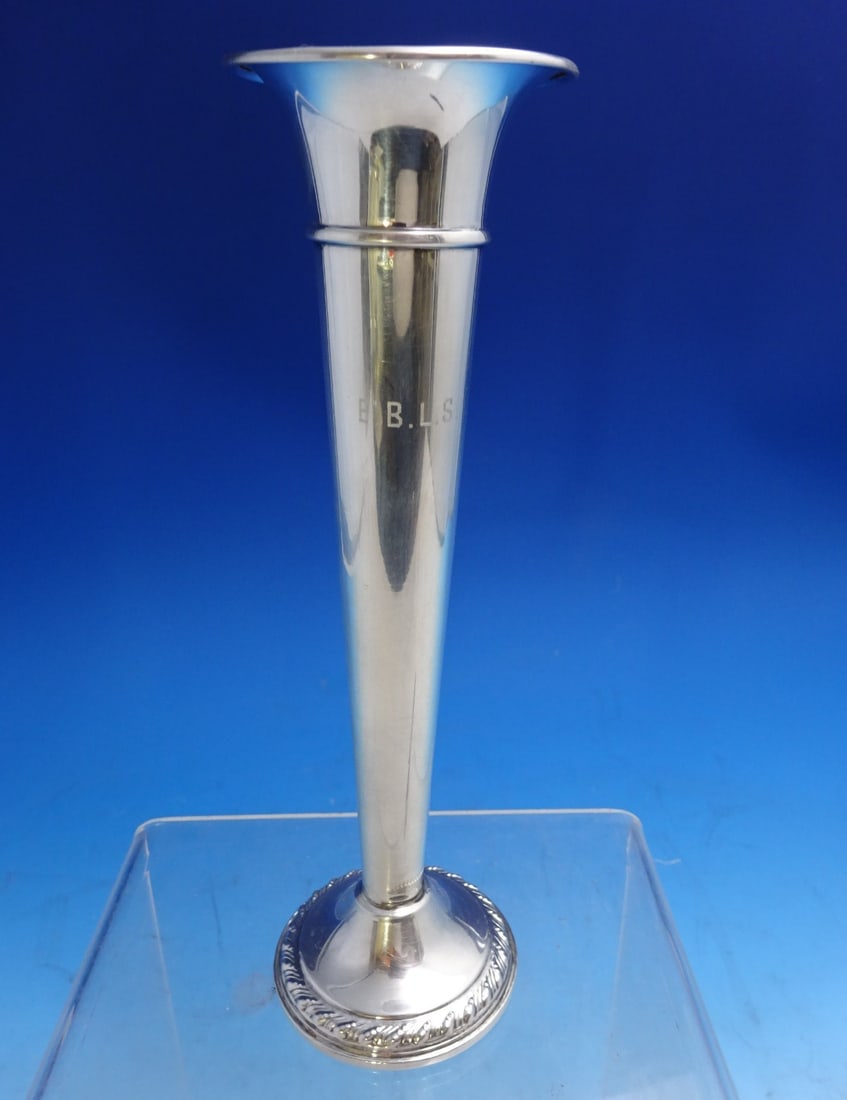 Rogers Sterling Silver Bud Vase Gadroon Border 7.5 inches Monogrammed (1 of 7)