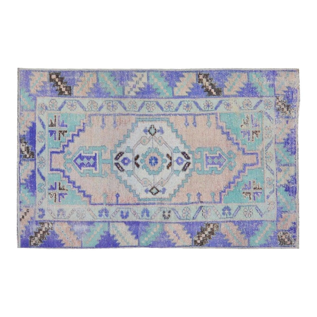 Hand-Knotted Wool Anatolian Rug in Purple 2'6" x 4'9": Hand-Knotted Wool Anatolian Rug in Purple 2'6" x 4'9" This vintage Turkish Anatolian rug is hand-knotted from wool using traditional techniques, offering a blend of timeless craftsmanship and modern d