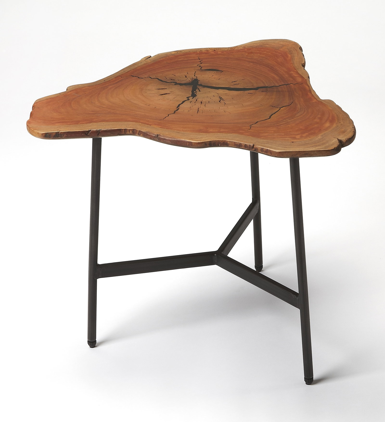 Rustic Acacia Live Edge Side Table with Brass and Iron Accents (1 of 3)