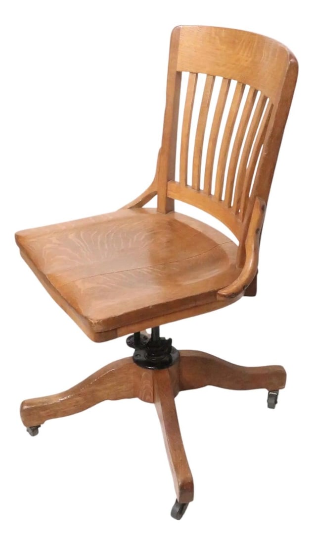 Sikes Oak Swivel Tilt Desk Chair Circa 1920s 1940s (1 of 10)