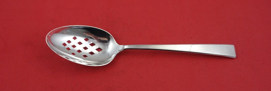 Sterling Silver Diamond Pierced Serving Spoon Craftsman Pattern 8 1/2 Inch (1 of 2)