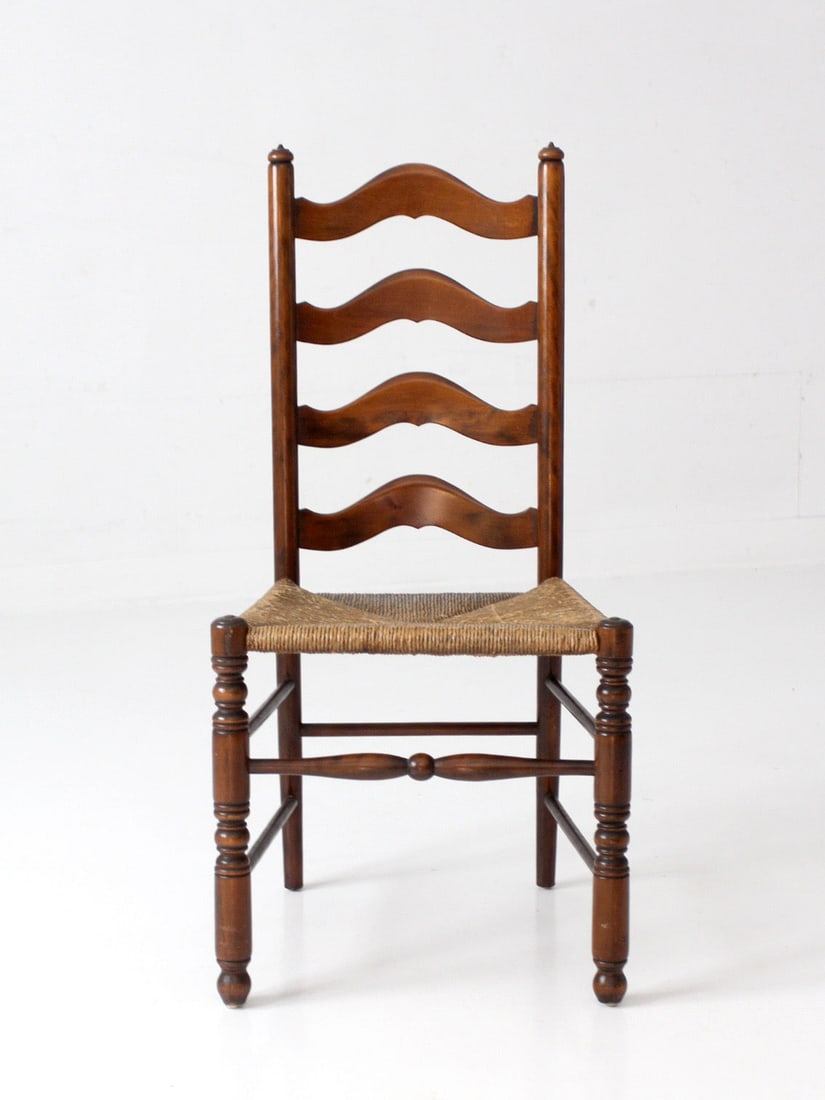 French Country Ladderback Chair with Rush Seat Walnut Tone (1 of 13)