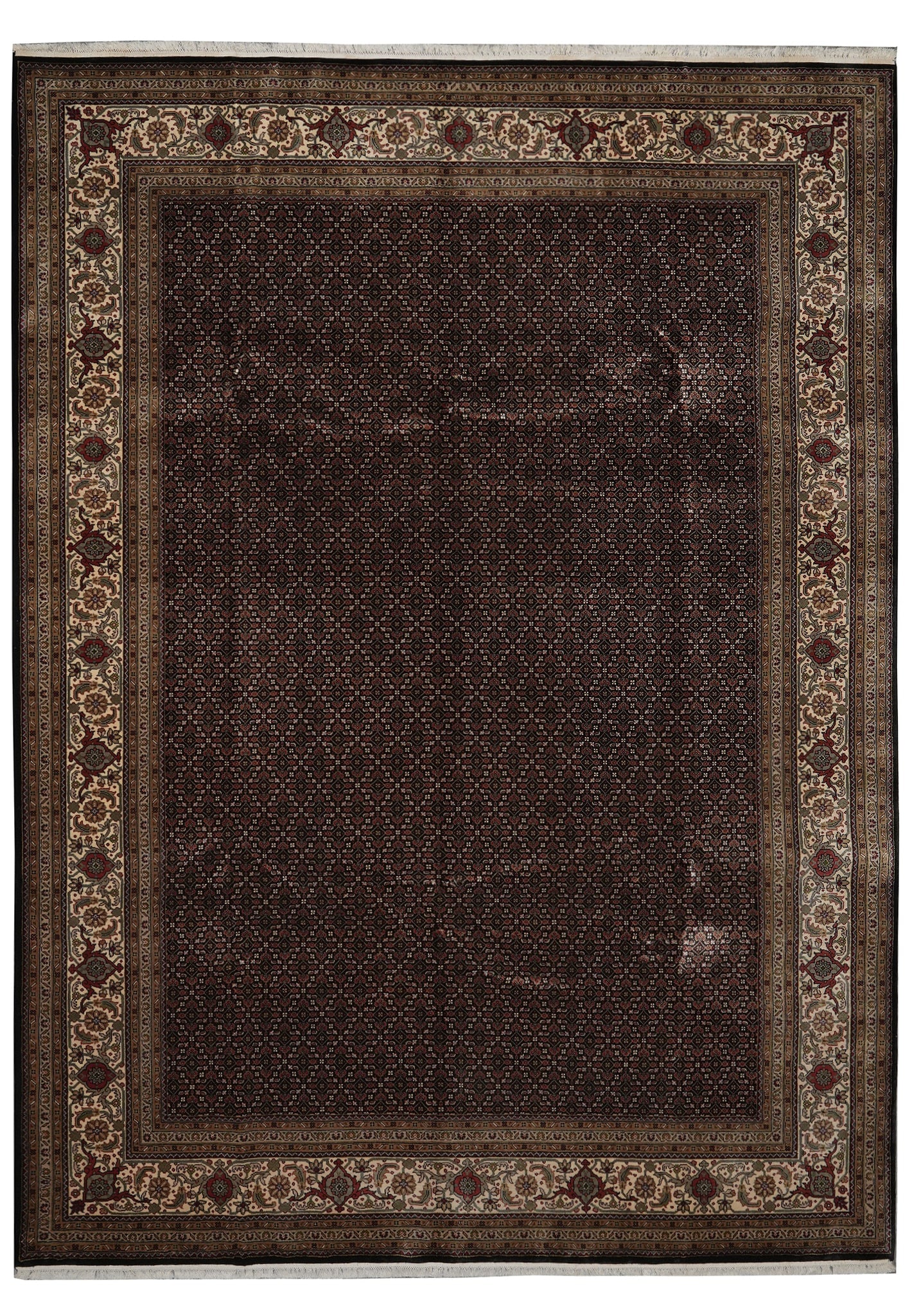 8.3 x 11.5 Mahi Tabriz Herati Hand Knotted Wool Silk Rug Black: 8.3 x 11.5 Mahi Tabriz Herati Hand Knotted Wool Silk Rug Black Free continental US Shipping Elevate your living space with this exquisite 8.3 x 11.5 hand-knotted Mahi Tabriz rug, crafted from high-qua