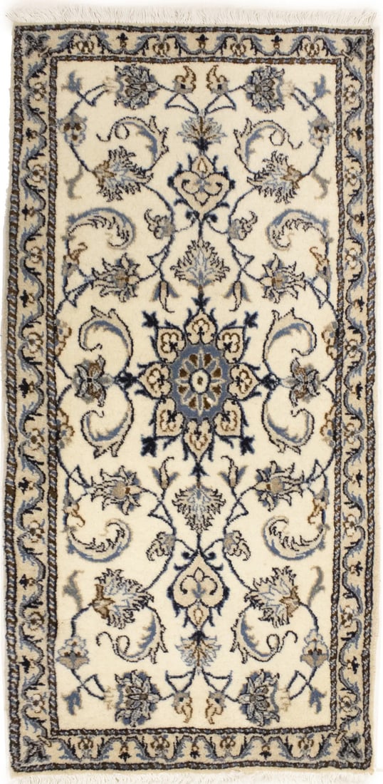 Cream Floral Wool Area Rug Hand-Knotted Vintage Style 2'3 x 4'6 Entryway Carpet: Cream Floral Wool Area Rug Hand-Knotted Vintage Style 2'3 x 4'6 Entryway Carpet This handmade wool oriental rug features a classic floral pattern in cream, beige, blue, and dark navy tones. Crafted us