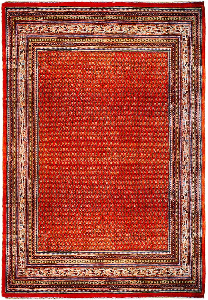 8.1 x 12 Handmade Vintage Persian Mir Saraband Rug Iran Wool: 8.1 x 12 Handmade Vintage Persian Mir Saraband Rug Iran Wool Free continental US Shipping Discover the elegance of the 8.1 x 12 Vintage Persian Mir Saraband Rug, a stunning piece that exemplifies trad