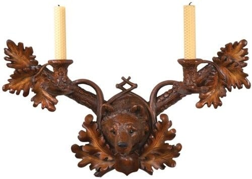 Rustic Bear Head Candle Sconce Lodge Lighting in Burnt Umber (1 of 1)