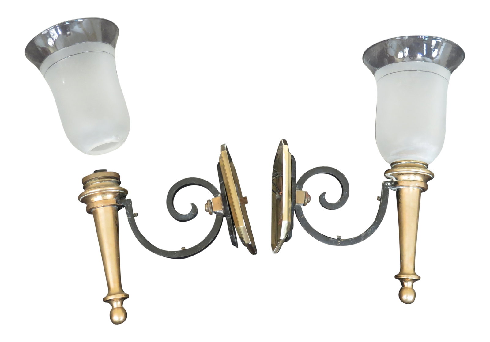 Vintage Brass Iron Wall Sconces Pair Electrified 75 Years Old (1 of 10)