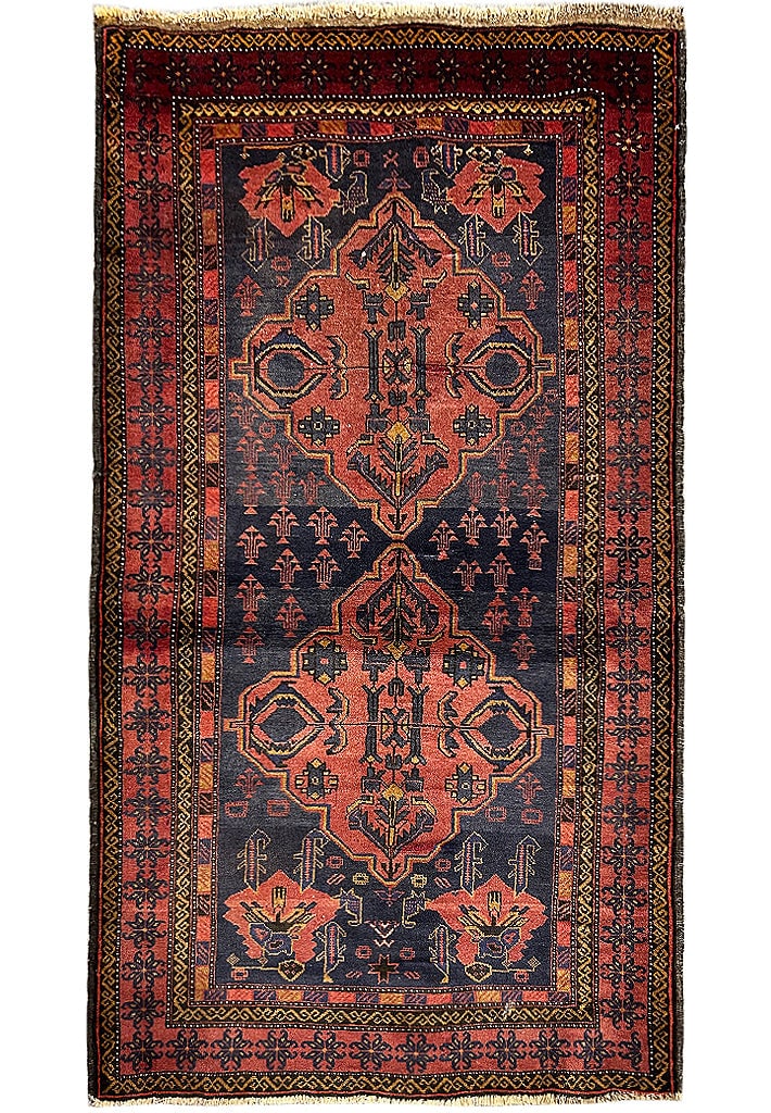 Handcrafted 4.2 x 7.2 Navy Blue Baluch Rug from Pakistan: Handcrafted 4.2 x 7.2 Navy Blue Baluch Rug from Pakistan Free continental US Shipping Enhance your living space with this stunning 4' x 7' Navy Blue Baluch Rug, handcrafted by skilled Persian artisans
