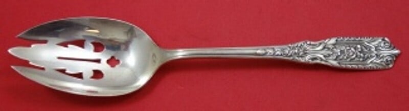 Westmorland Sterling Silver Milburn Rose Slotted Serving Spoon 8 1/4": Westmorland Sterling Silver Milburn Rose Slotted Serving Spoon 8 1/4" This exquisite serving spoon, crafted by Westmorland, showcases the elegant Milburn Rose pattern. Made of sterling silver, this
