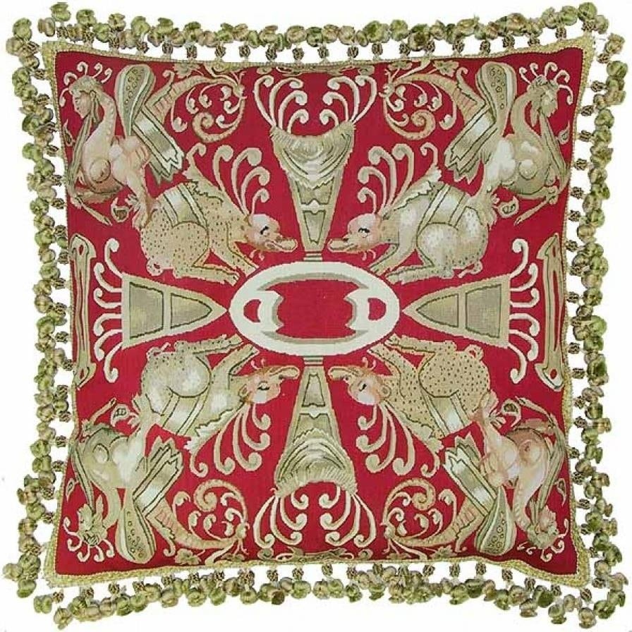 Mythical Creatures Decorative Silk Throw Pillow Aubusson Style (1 of 1)