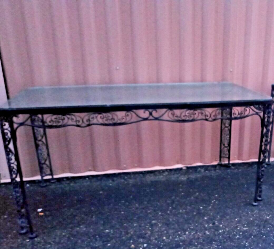 Woodard Andalusian wrought iron patio dining table glass missing (1 of 10)
