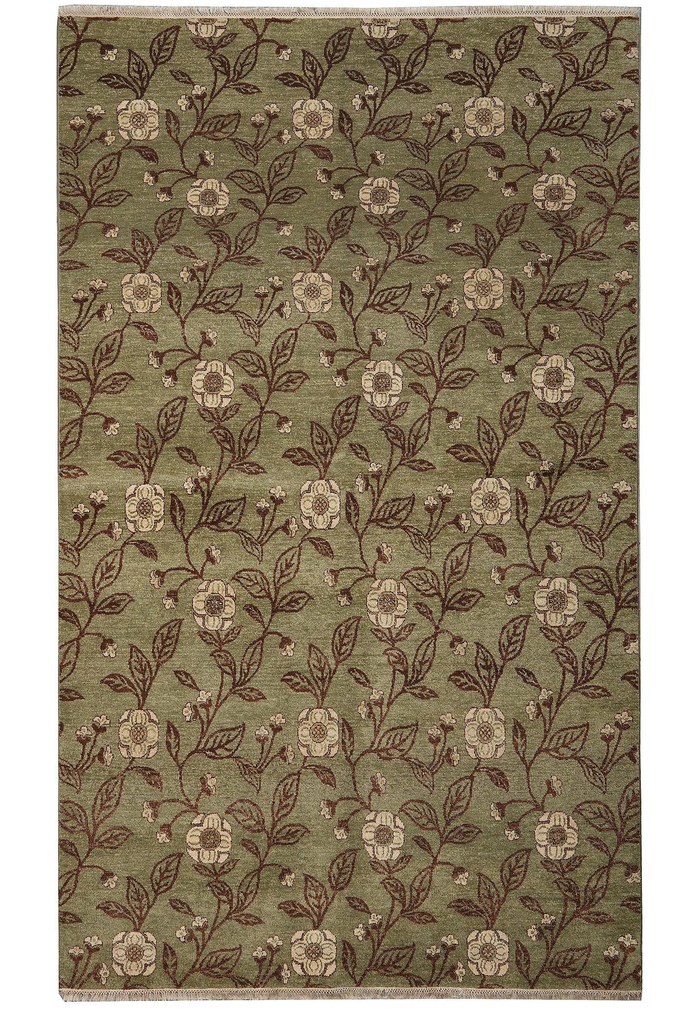 6 x 9 Hand-Knotted Chobi Wool Rug Sage Green Floral Vine: 6 x 9 Hand-Knotted Chobi Wool Rug Sage Green Floral Vine Free continental US Shipping Hand-knotted contemporary transitional Chobi rug with an all-over floral vine pattern featuring stylized blossoms 
