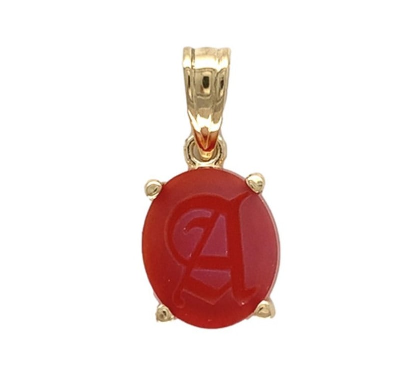14k Yellow Gold Vintage Carnelian Signet Pendant Initial A (1 of 7)