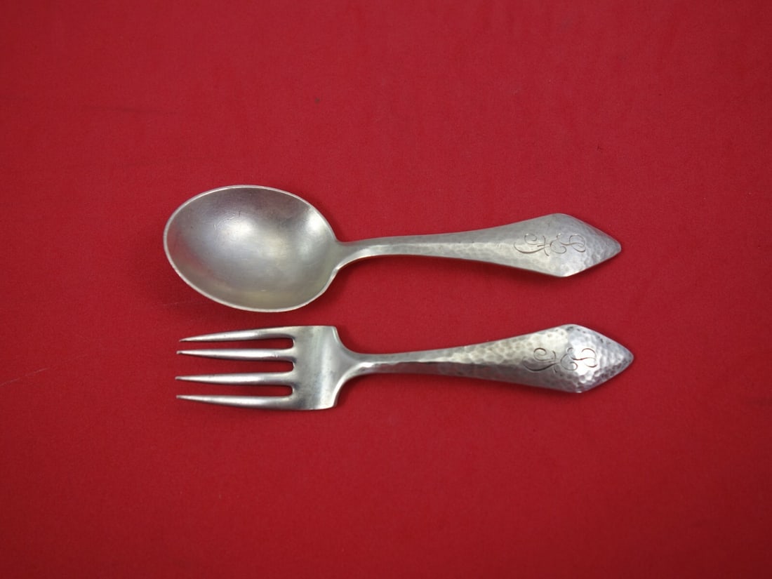 Durgin Chatham Hammered Sterling Silver Baby Set 2pc Heirloom (1 of 1)