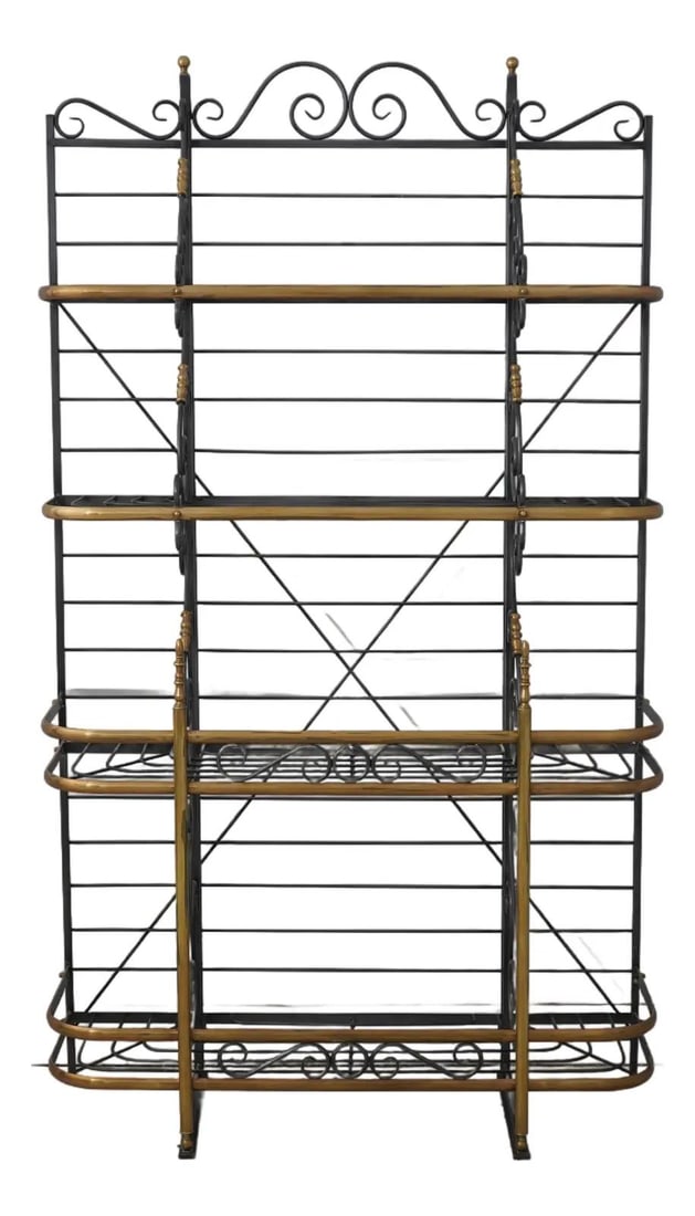 Large iron baker's rack with brass accents 49w x 17.5d x 85h (1 of 10)