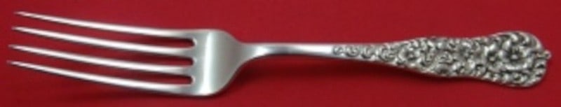 Dominick Haff Rococo Sterling Silver Dinner Fork 7 1 2 Monogrammed: Dominick Haff Rococo Sterling Silver Dinner Fork 7 1 2 Monogrammed This is a sterling silver dinner fork in the Rococo pattern by Dominick & Haff, crafted in the United States between 1850 and 1899. T