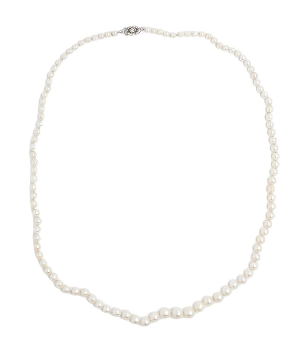 Cultured Pearl Strand Necklace 20in 14k White Gold Diamond Clasp (1 of 8)