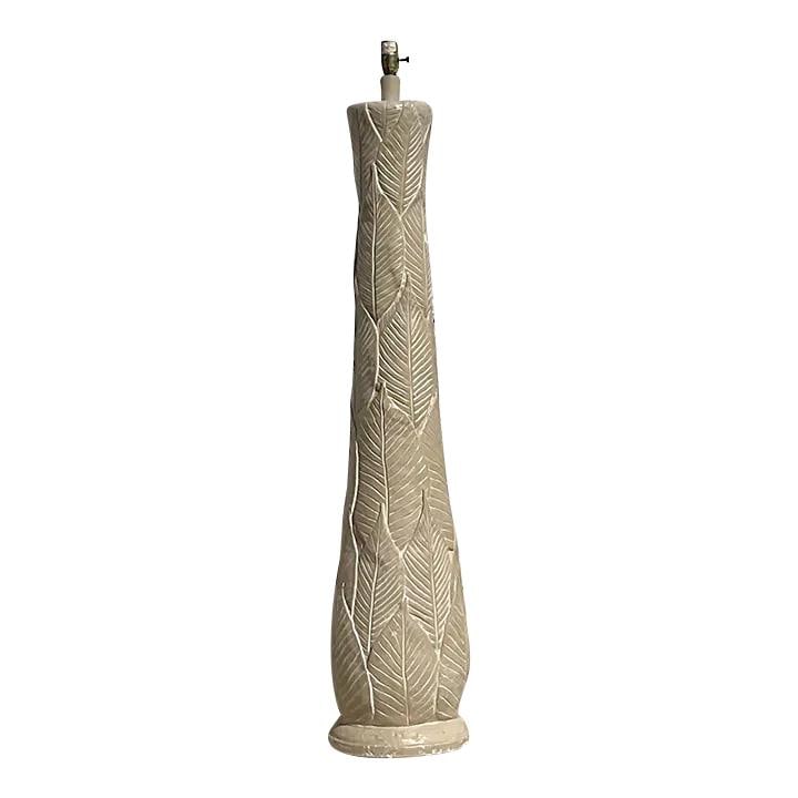 Vintage Coastal Plaster Palm Fronds Floor Lamp 50.5" Tall: Vintage Coastal Plaster Palm Fronds Floor Lamp 50.5" Tall Transform your living space with the Vintage Coastal Plaster Palm Fronds Floor Lamp. This exquisite piece showcases a beautiful blend of Ameri