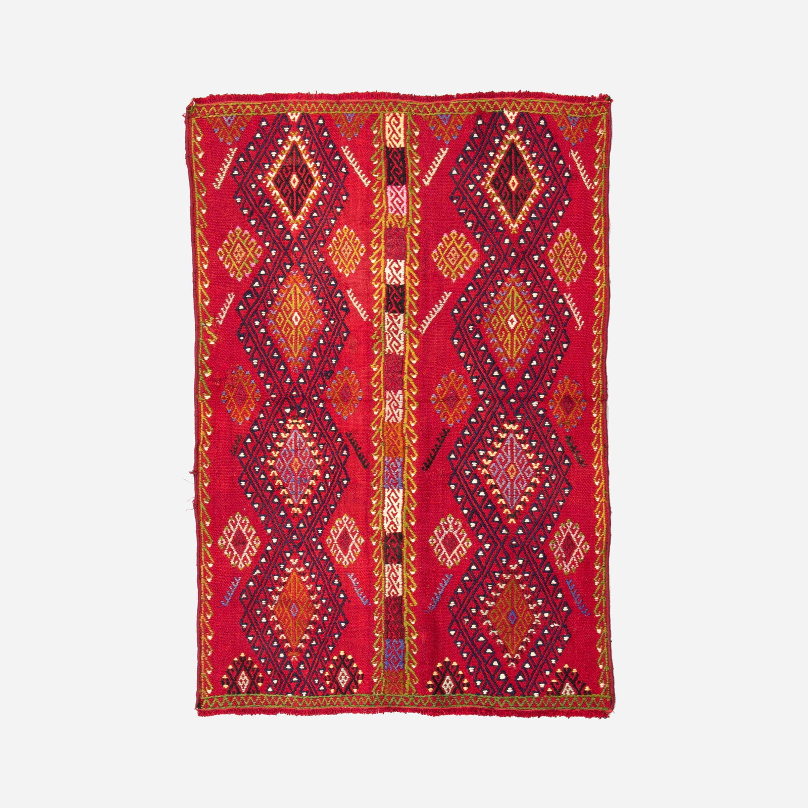 Handmade Cicim Kilim Wool On Wool 36.6 x 55.1 Inches: Handmade Cicim Kilim Wool On Wool 36.6 x 55.1 Inches Experience the artistry of this Authentic Handmade Cicim Kilim, crafted from premium wool on wool. This exquisite piece showcases traditional techn