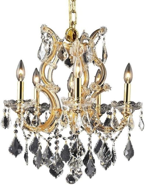 Elegant Lighting 6-Light Maria Theresa Bowl Chandelier Rococo Style Golden Teak Smoky Crystal: Elegant Lighting 6-Light Maria Theresa Bowl Chandelier Rococo Style Golden Teak Smoky Crystal Illuminate your space with this exquisite 6-Light Gold Maria Theresa Chandelier. Crafted in the elegant Ro