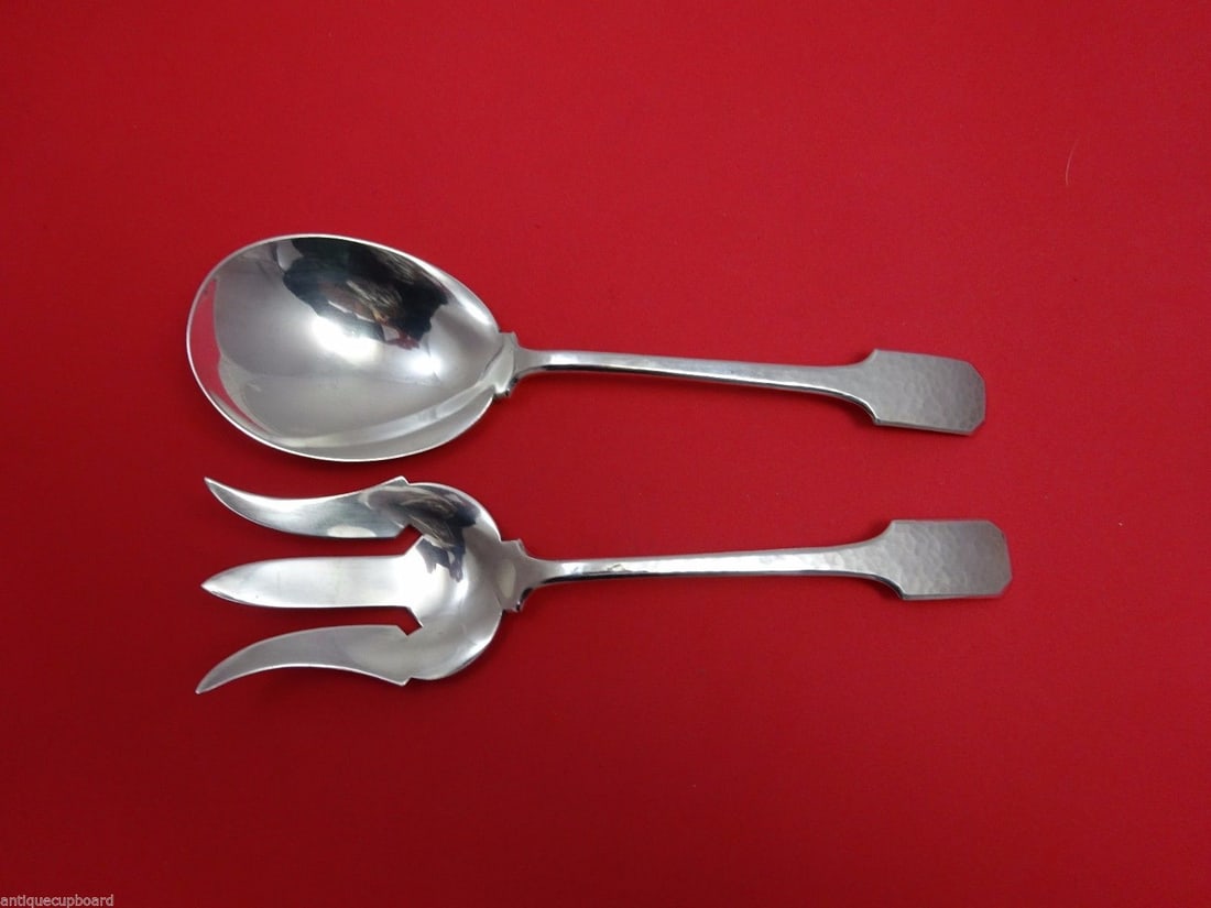 Shreve Norman Hammered Sterling Silver Salad Serving Set 2pc: Shreve Norman Hammered Sterling Silver Salad Serving Set 2pc This exquisite 2-piece salad serving set features the elegant Norman Hammered pattern by Shreve. Crafted from high-quality sterling silver,