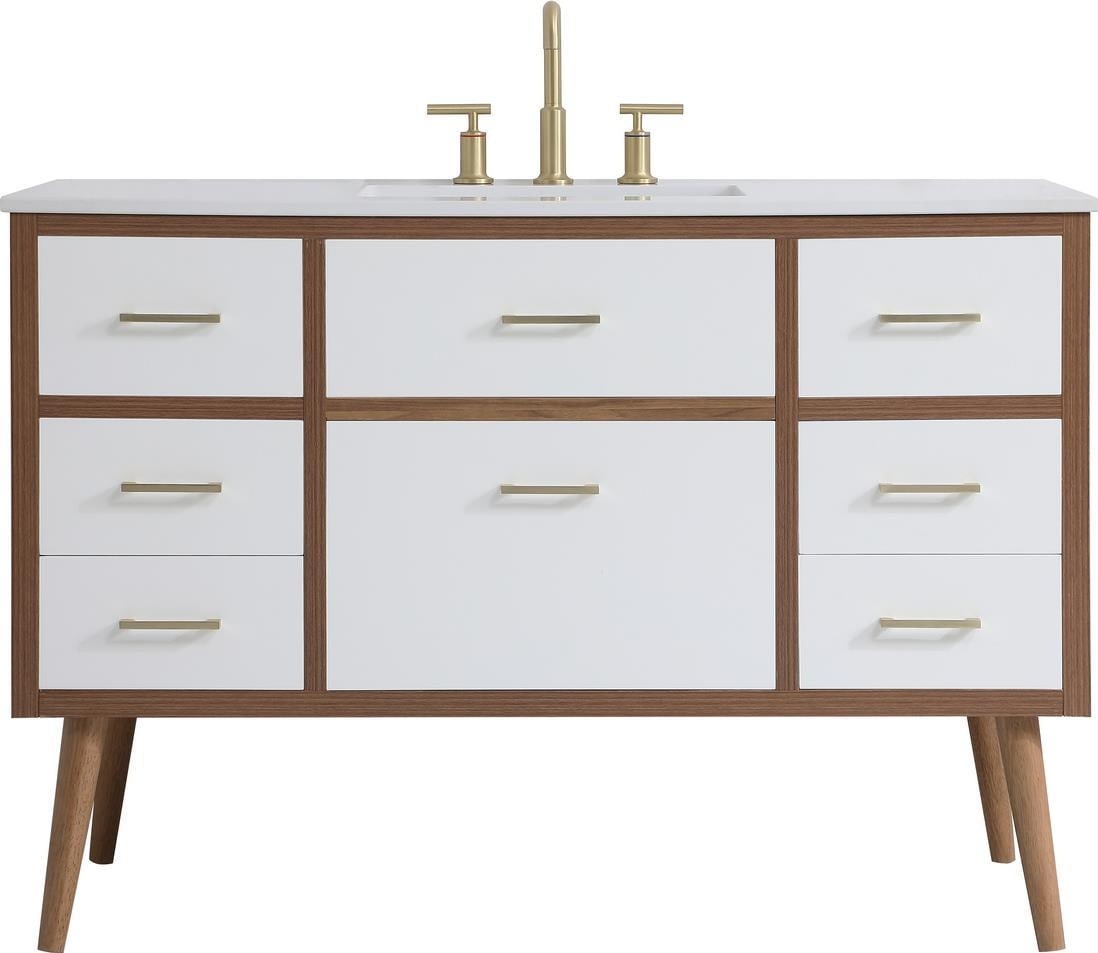 Elegant Lighting 48 Inch White Vanity Gold Accents Mid-Century Modern (1 of 1)