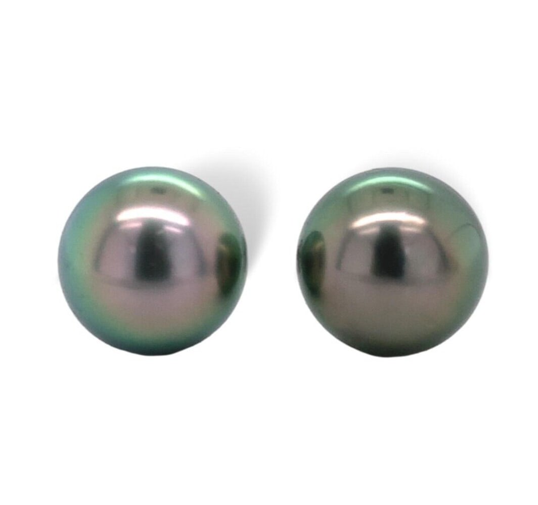 Authentic Platinum Stud Earrings with 10.5mm Tahitian Pearls (1 of 6)