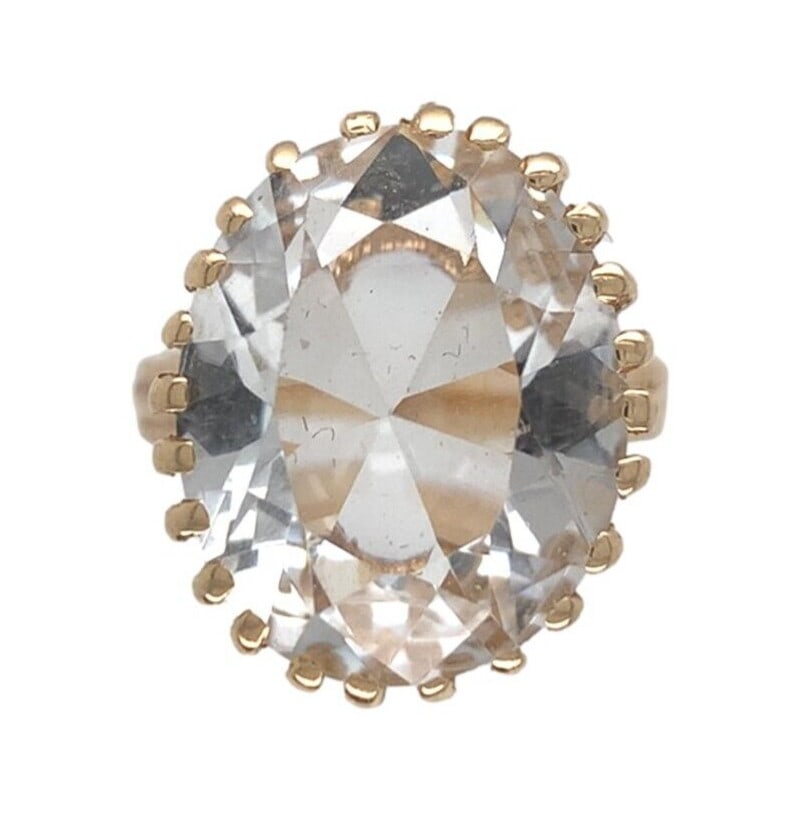 Oval Rock Crystal Quartz Ring 14k Yellow Gold Size 6 (1 of 10)