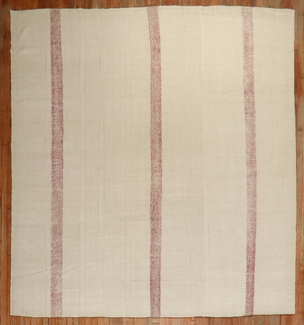 8' 10" x 10' 2" Turkish Square Kilim Flatweave Rug: 8' 10" x 10' 2" Turkish Square Kilim Flatweave Rug One-of-a-kind Turkish kilim flatweave in a square room-size format. This pre-owned textile features a mid-century modern look and is categorized as a