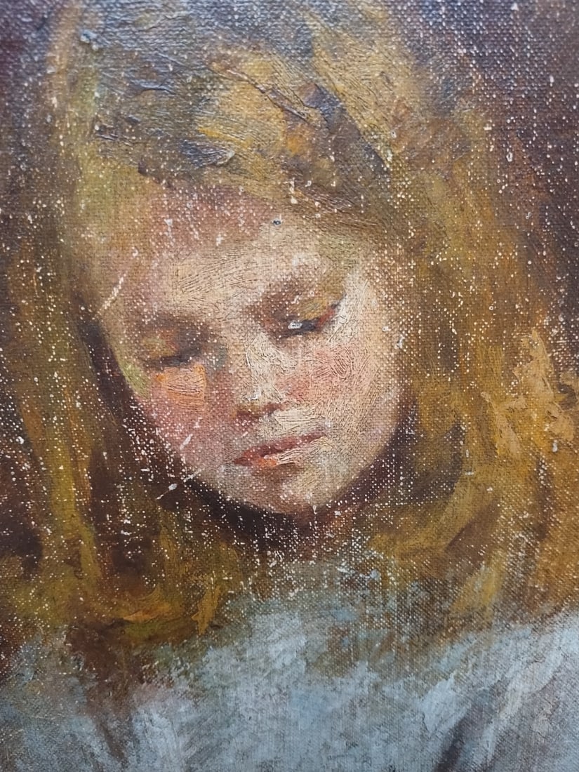 Framed 16x20 Mid Century Portrait Oil Painting on Canvas Board: Framed 16x20 Mid Century Portrait Oil Painting on Canvas Board Vintage mid-century modern oil portrait painting on canvas board, framed and depicting a young girl or lady. The front is unsigned, with 