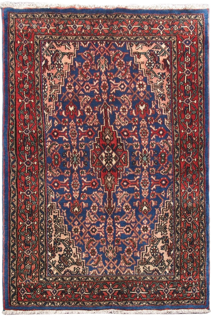Handcrafted 4.4 x 6.6 Persian Hamadan Area Rug in Blue: Handcrafted 4.4 x 6.6 Persian Hamadan Area Rug in Blue Free continental US Shipping Enhance your living space with this exquisite Persian Hamadan Rug, a stunning example of traditional craftsmanship. 