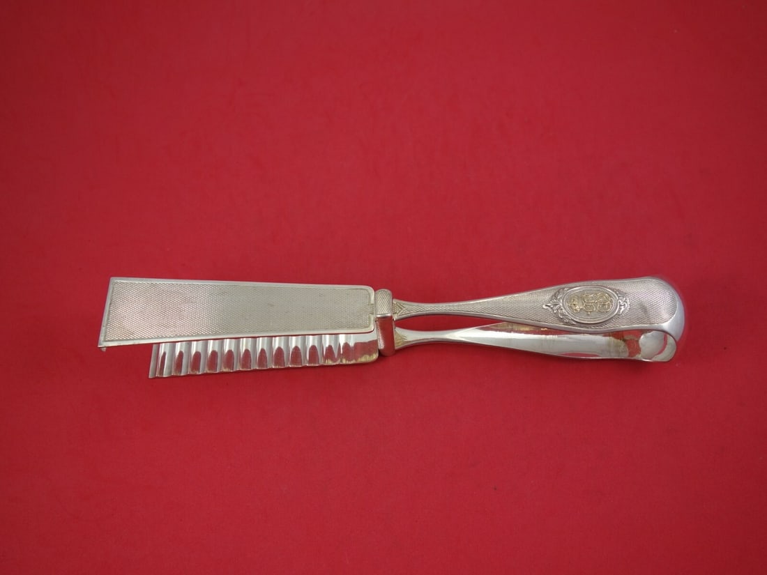 French Sterling Silver Asparagus Tong 10 1/4" with Gold Mono Isma'il Pasha Provenance: French Sterling Silver Asparagus Tong 10 1/4" with Gold Mono Isma'il Pasha Provenance This exquisite French sterling silver asparagus serving tong measures 10 1/4" and features a beautifully engine-tu