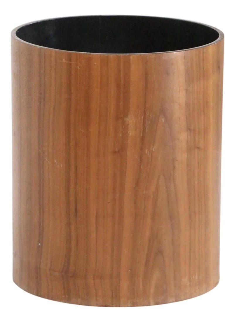 Mid Century Modern Wooden Cylindrical Waste Basket Minimalist Design (1 of 10)