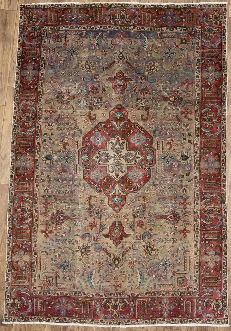 6'6x9'9 Hand Knotted Wool Floral Area Rug Semi Antique: 6'6x9'9 Hand Knotted Wool Floral Area Rug Semi Antique Semi-antique hand-knotted wool Oriental area rug with a distressed floral design and muted multicolor palette. This rectangular rug is handmade i