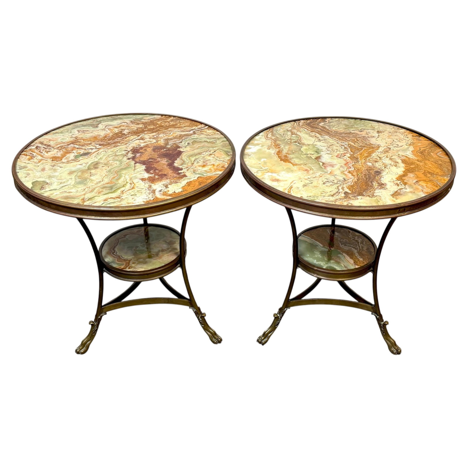 Set of 2 French bronze gueridons with book matched onyx tops (1 of 15)