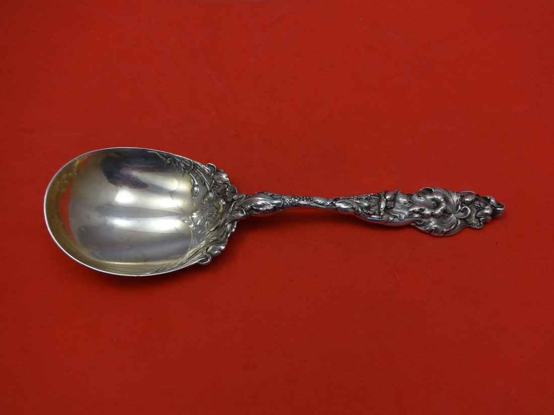 Reed & Barton Les Six Fleurs Sterling Silver Berry Spoon 10 5/8" Monogrammed (1 of 1)