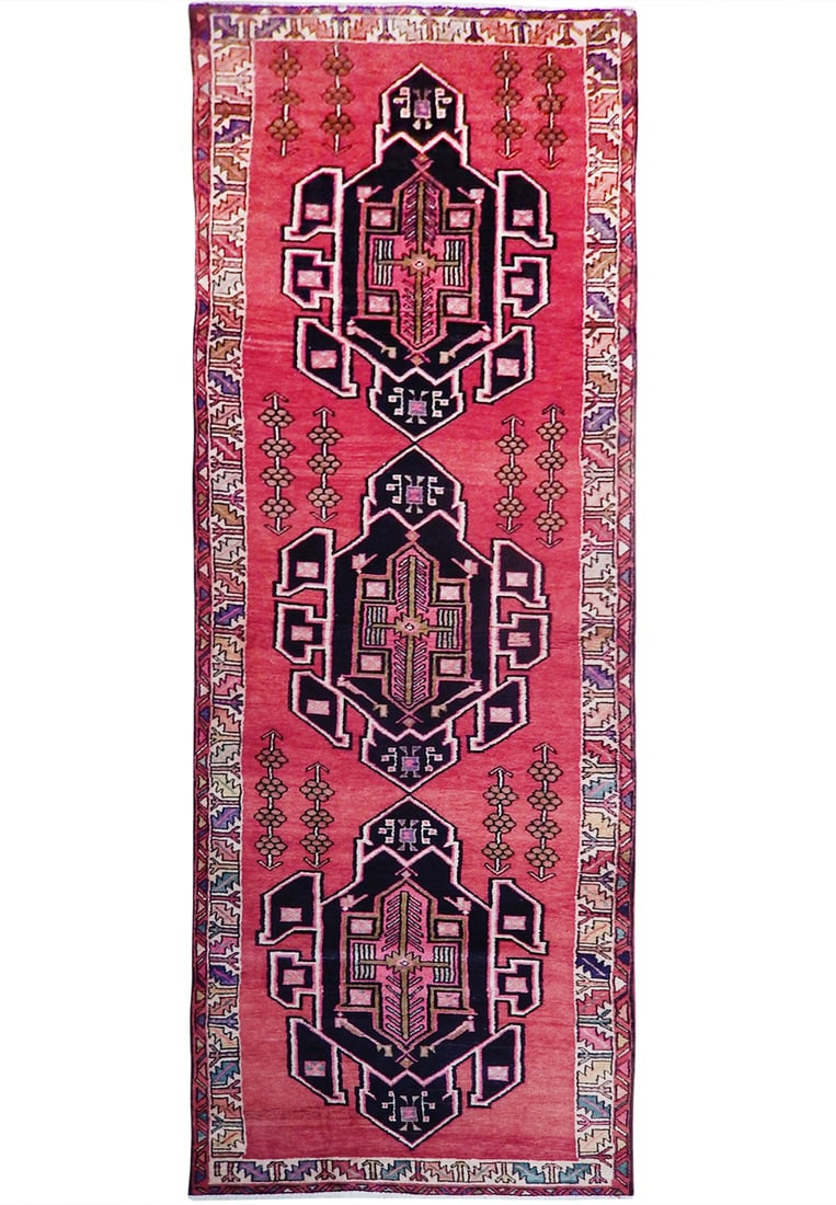 3.3 x 12.5 Navy Blue Semi-Antique Persian Hamadan Runner Handcrafted Artistry (1 of 6)