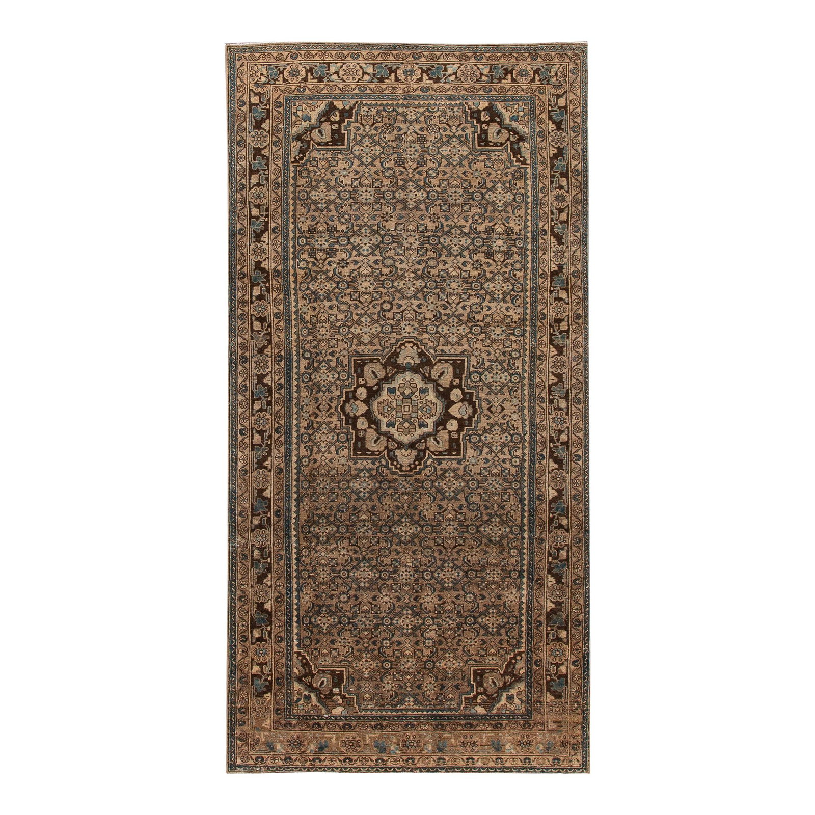 1960s Persian Handmade Wool Runner Medallion Design Brown (1 of 9)