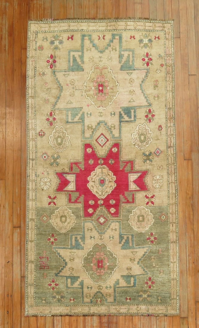 3' 8" x 7' Neutral Tone Kazak Accent Rug: 3' 8" x 7' Neutral Tone Kazak Accent Rug Vintage decorative Kazak rug with a one-of-a-kind design in neutral tones. This pre-owned accent rug offers a distinctive decorative look. Specifications Type: