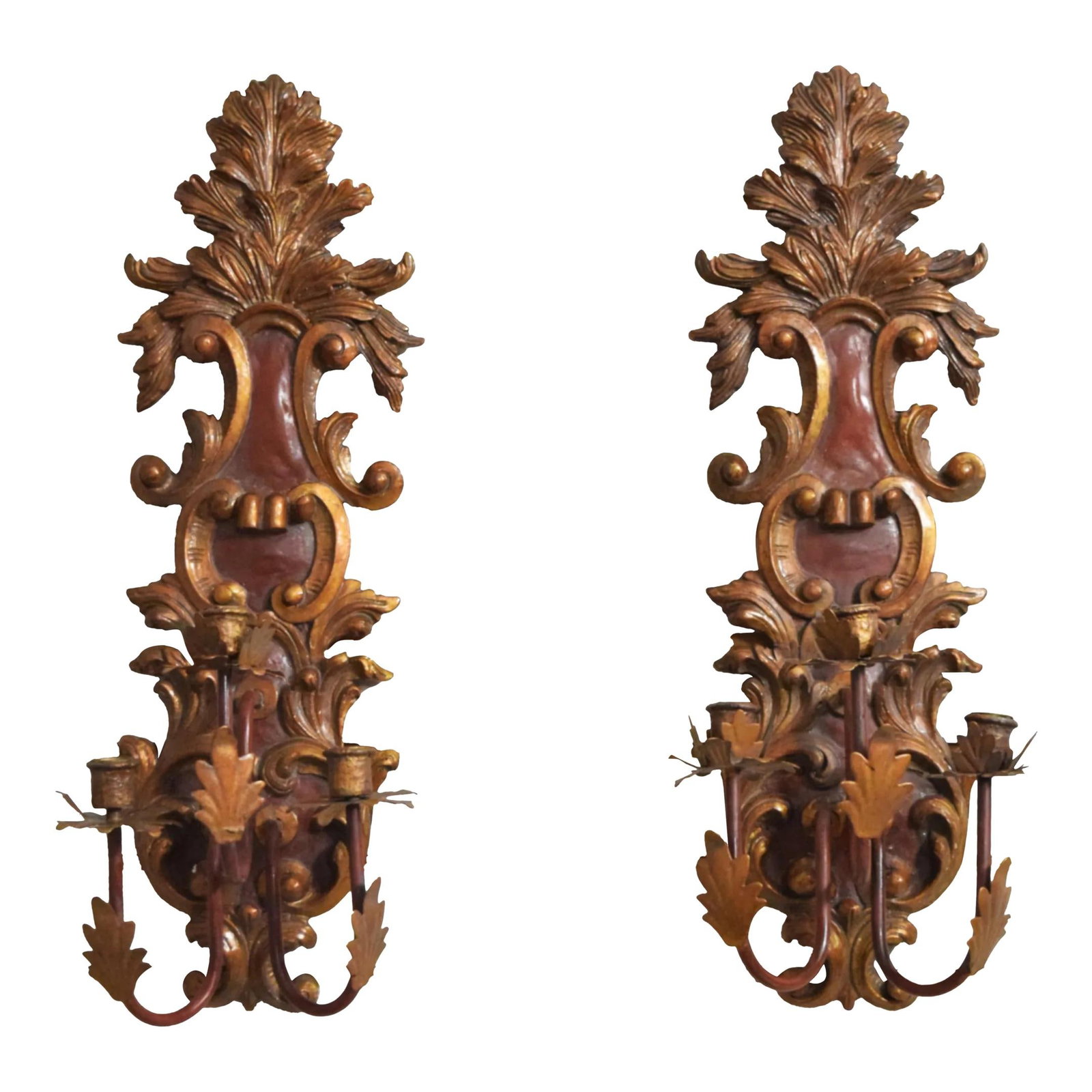 Antique Gold Tole 3 Arm Venetian Candelabra Wall Sconces Pair (1 of 6)