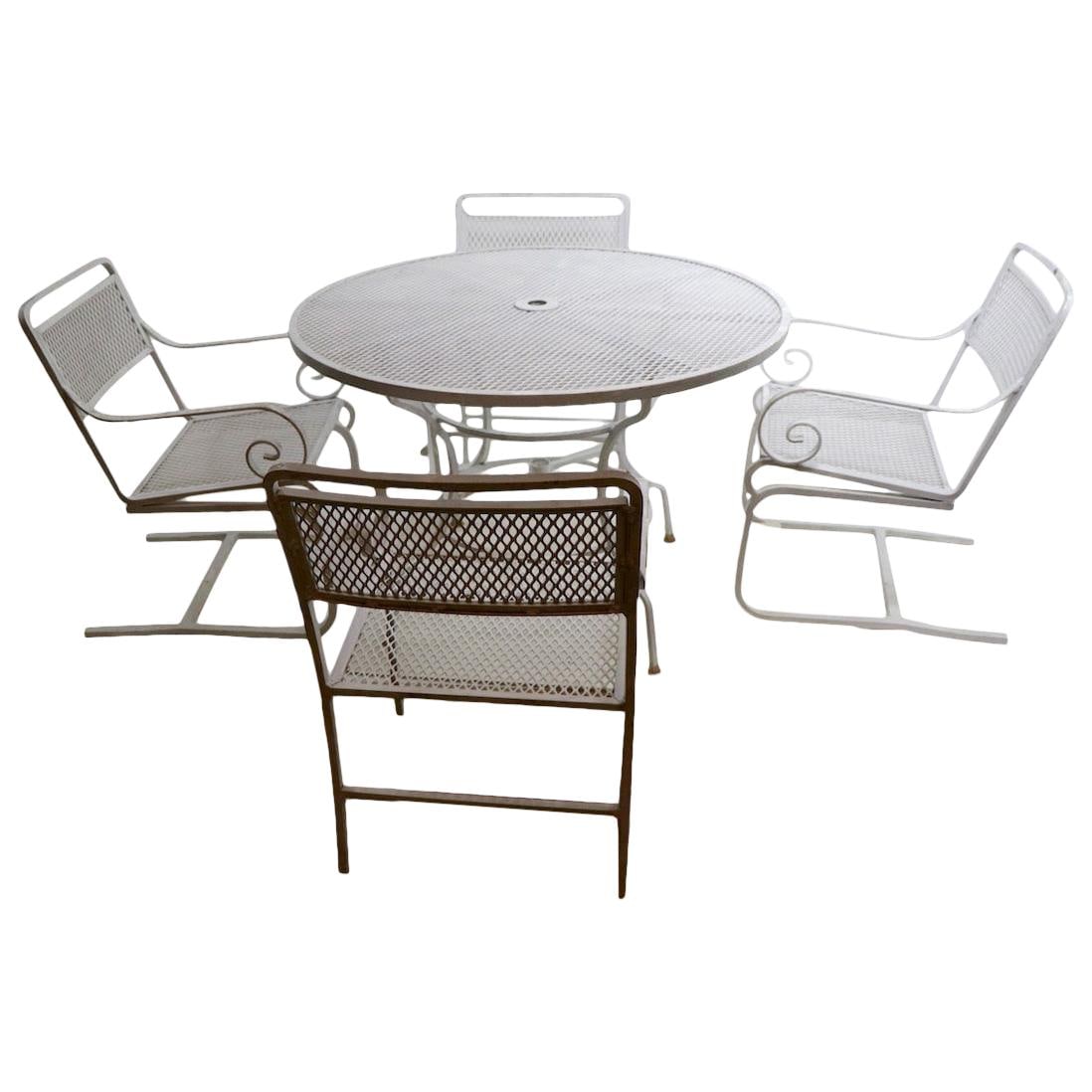 5 Piece Neoclassic Hollywood Regency Patio Dining Set Aluminum Steel: 5 Piece Neoclassic Hollywood Regency Patio Dining Set Aluminum Steel Elevate your outdoor dining experience with this exquisite 5-piece Neoclassic Hollywood Regency patio dining set. This stylish set 