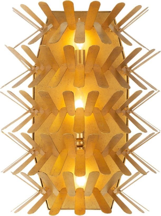 Kalco Spur Collection Wall Sconce Oxidized Gold Leaf 20H 15W: Kalco Spur Collection Wall Sconce Oxidized Gold Leaf 20H 15W Illuminate your space with the Elegant Spur Collection Wall Sconce, featuring a sophisticated oxidized gold leaf finish. This medium-sized 