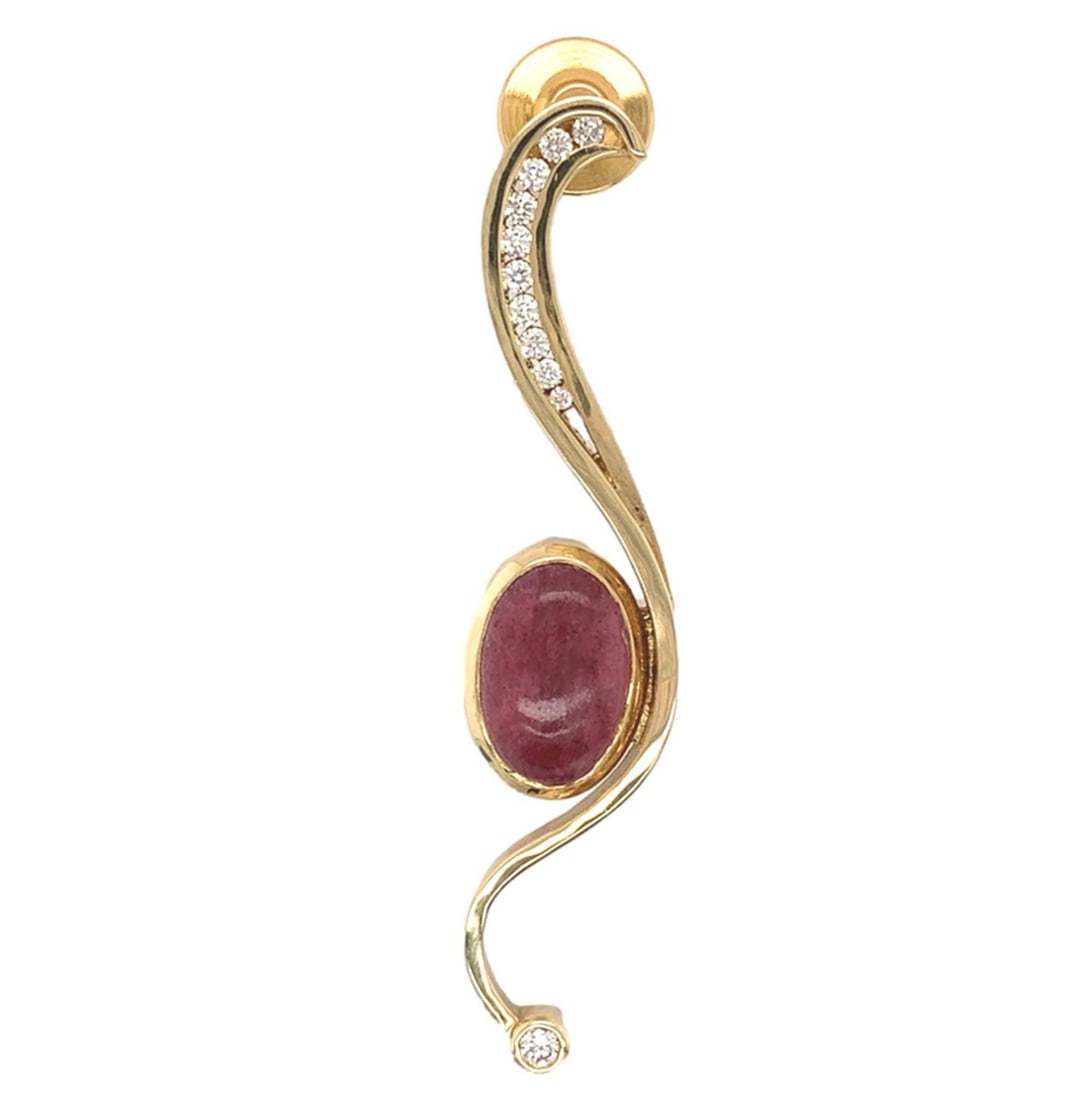 14k Harry Roa Modernist Tie Tack with Diamonds and Cabochon Gemstone (1 of 10)