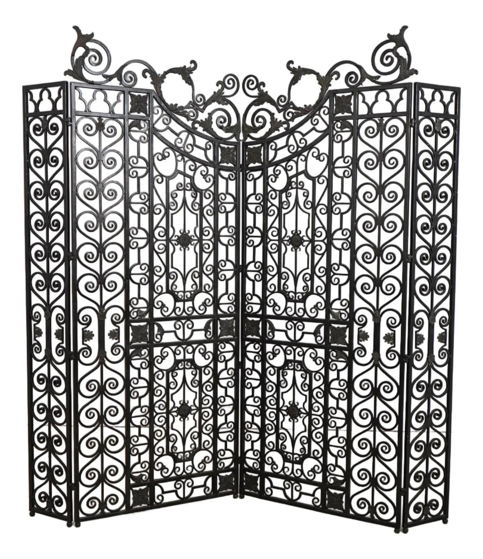Maitland Smith bronze mounted wrought iron folding screen divider (1 of 10)